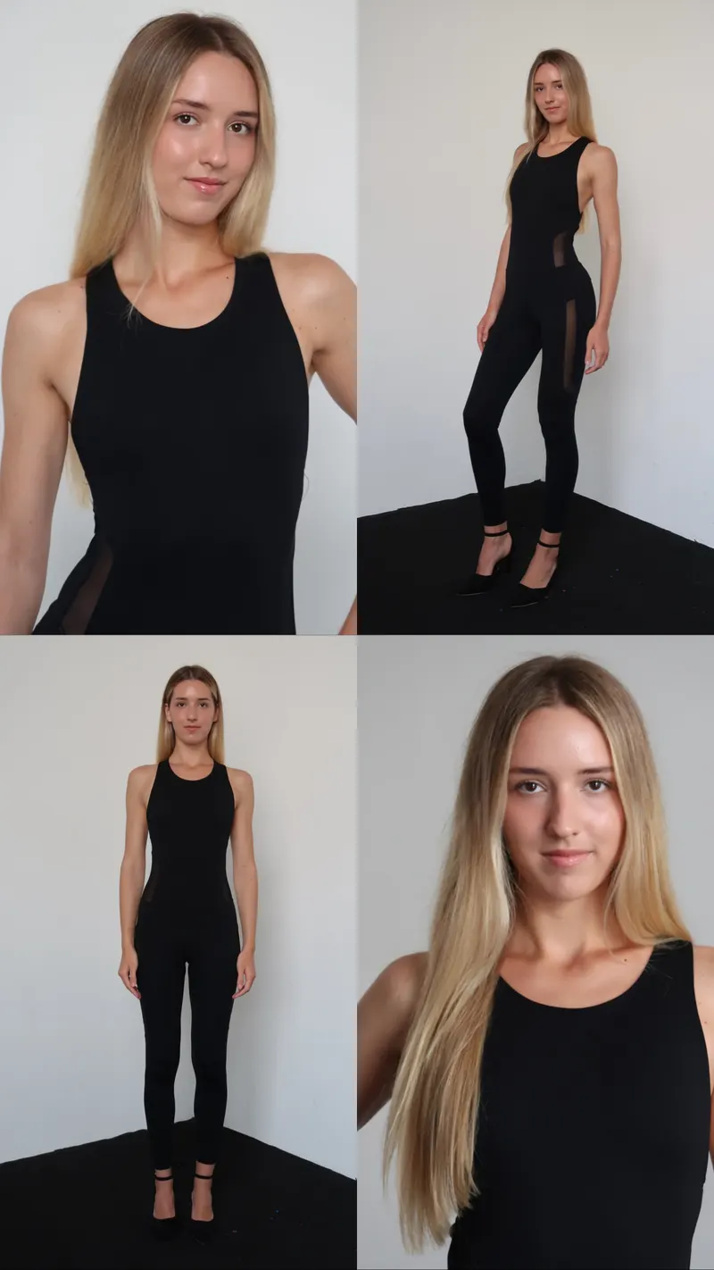 Model digitals of Lisa in a black tank and leggings, front and profile