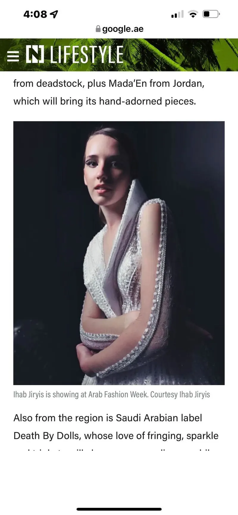 Press feature in The National Lifestyle showing Lisa in an embellished couture look